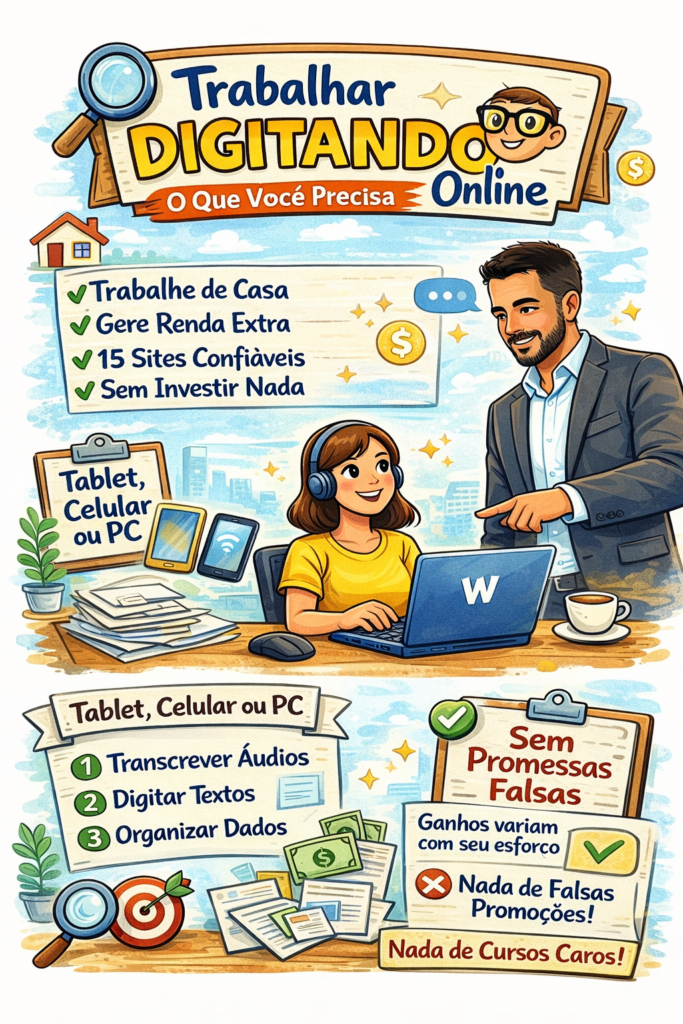 Trabalhar digitando online e ganhar renda extra pela internet com sites confiáveis de digitação e transcrição
