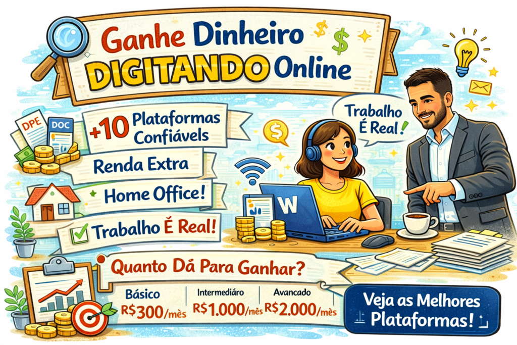 Ganhar dinheiro digitando online em casa com plataformas confiáveis e trabalho home office pela internet