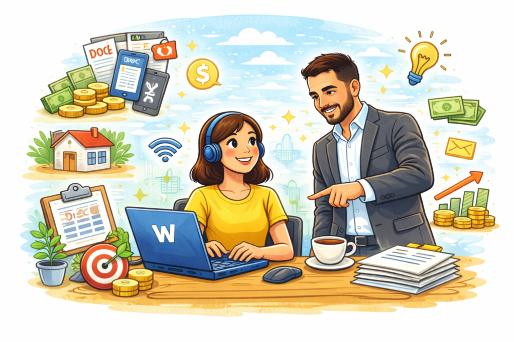 Pessoa trabalhando em casa digitando no computador para ganhar dinheiro online com trabalho home office e renda extra na internet